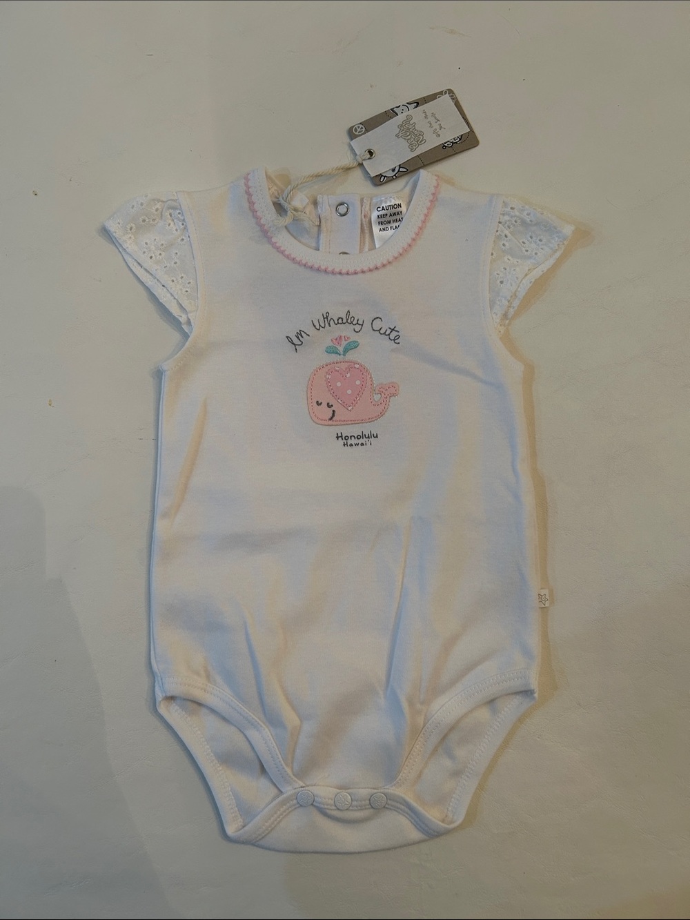 Baby Bodysuit with Pink Whale Embroidery